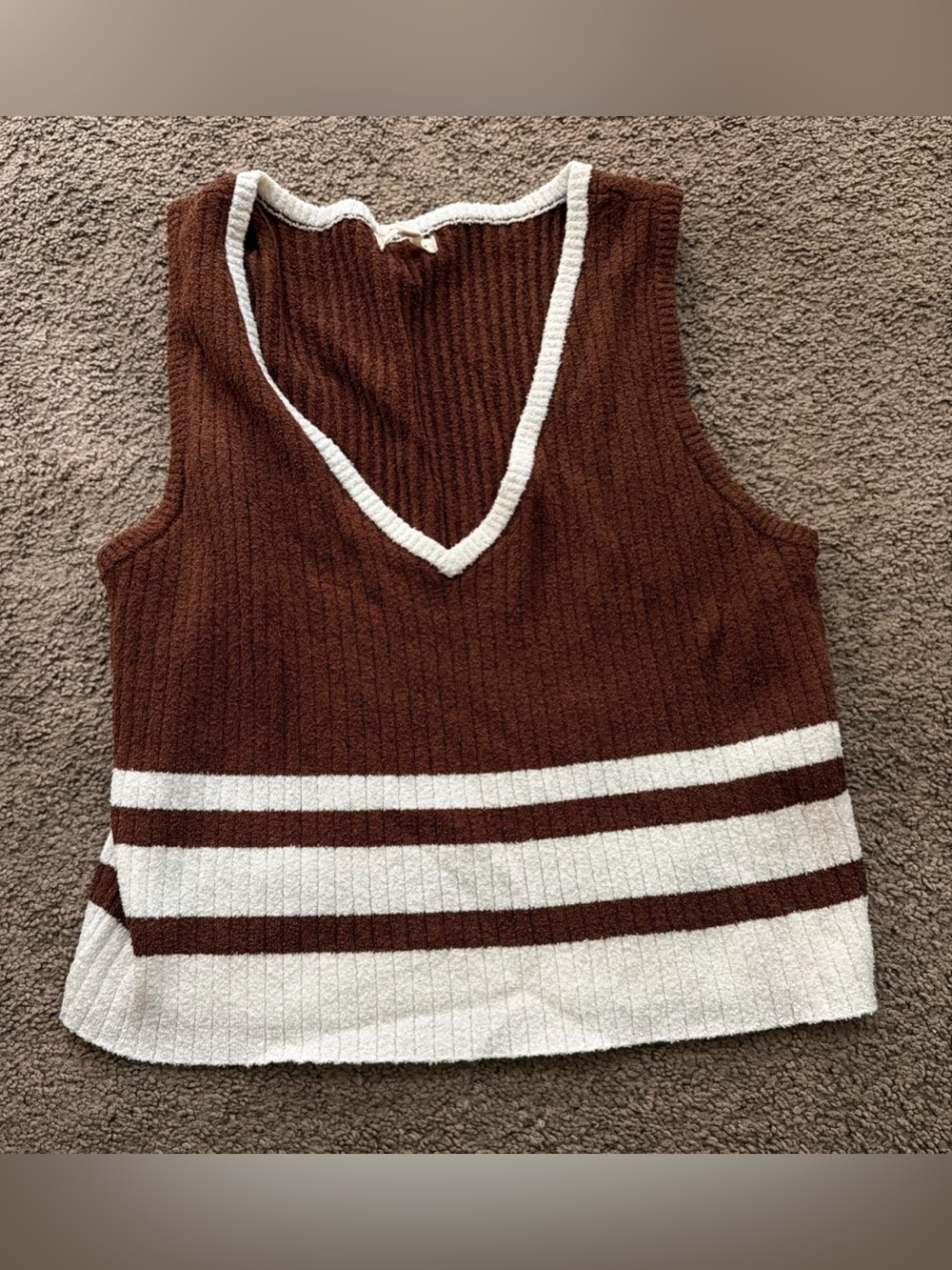 PacSun Brown and Cream Striped V-Neck Knit Tank